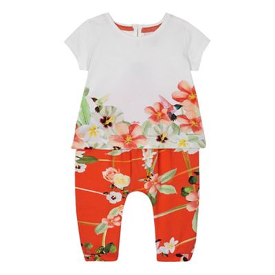 Baby girls' white floral top and orange harem trousers set
